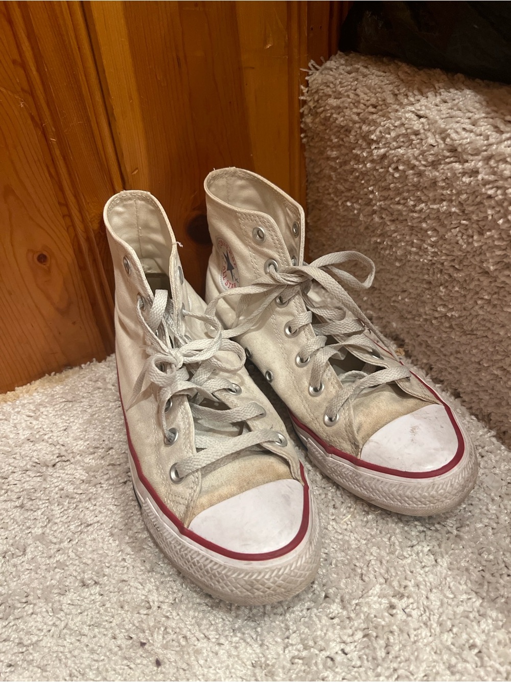 Converse White High-Top Sneakers with Red Trim